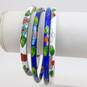 VNTG Blue & White Enamel Floral Cloisonné Bangle Bracelets image number 2