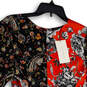 NWT Womens Black Orange Floral Asymmetric Hem Tie Waist Blouse Top Size L image number 3