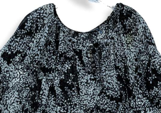 Womens Black White Leaf Print Round Neck Pullover Blouse Top Size Small image number 2