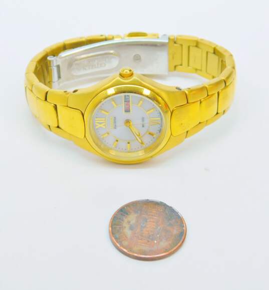 Citizen Eco-Drive Movement E000 WR 100 Gold Tone Stainless Steel Watch Day Date 56.1g image number 5