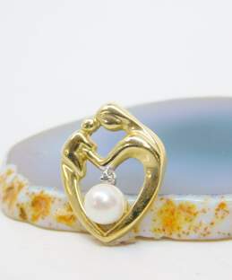 10K Yellow Gold Pearl & Diamond Accent Mother & Baby Child Heart Pendant 2.5g alternative image