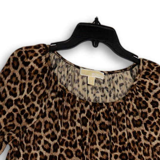 Womens Brown Black Leopard Print 3/4 Bell Sleeve Pullover Blouse Top Size M image number 3