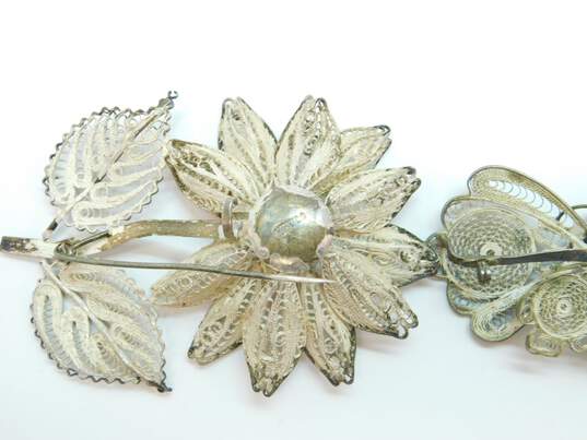 Vintage 925 Spun Filigree Butterfly & Flower Statement Brooches 45.3g image number 9