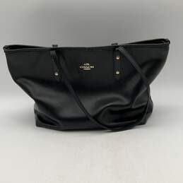 Coach Womens Black Leather Charm Inner Pockets Zip Double Strap Tote Handbag alternative image