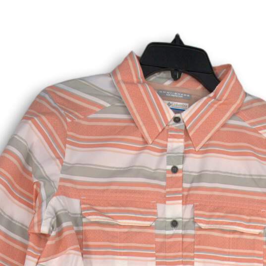 NWT Columbia Womens Pink Gray Striped Spread Collar Button-Up Shirt Size Large image number 3