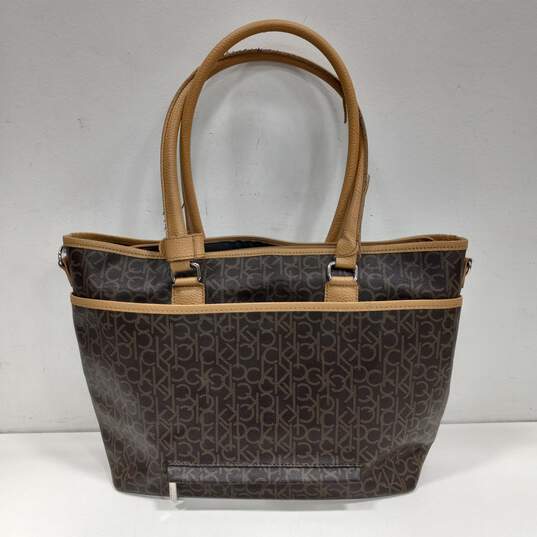 Calvin Klein Large Coated Canvas Brown Purse image number 2