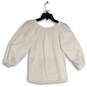 Womens White Tie Neck 3/4 Balloon Sleeve Pullover Blouse Top Size Medium image number 2