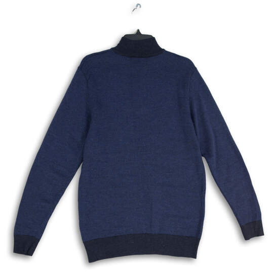 Mens Blue Long Sleeve Mock Neck 1/4 Zip Knitted Pullover Sweater Size Large image number 1