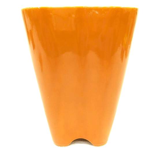Vintage MCM Terracotta Brown Tri Fluted Pottery Vase Planter USA Marked 9.5 Inch image number 2