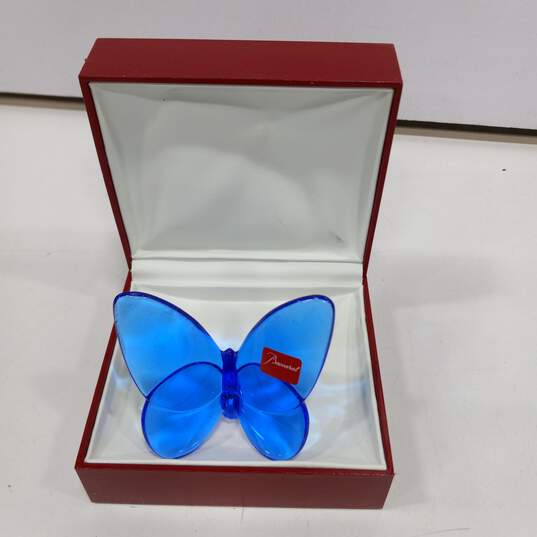 Baccarat Lucky Butterfly Blue Crystal Paperweight IOB image number 4