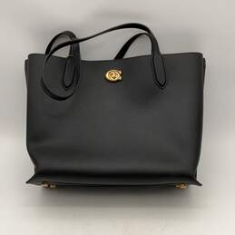 Coach Womens Black Leather Inner Pocket Bottom Stud Double Handle Tote Handbag