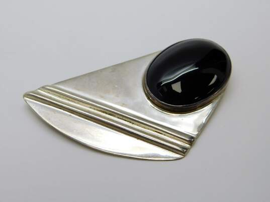 2 Sterling Silver Onyx Mid Century Modern Statement Brooches 38.0g image number 3
