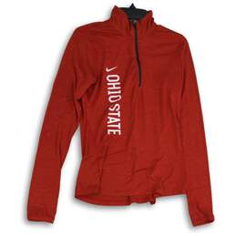 Nike Womens Red Ohio State Buckeyes Quarter Zip Pullover T-Shirt Size Medium