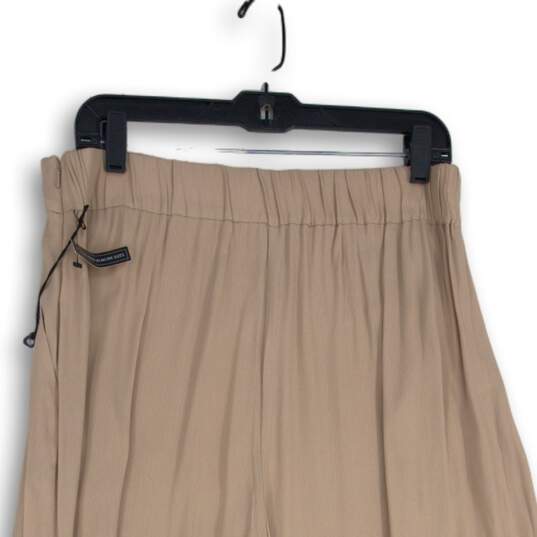NWT Leith Womens Tan Elastic Waist Slash Pocket Wide Leg Ankle Pants Size L image number 4