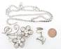 Vintage Icy Clear Rhinestone & Silver Tone Screw-Back Earrings Necklace & Flower Brooch 31.5g image number 5