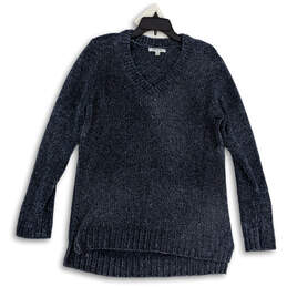 Mens Black Long Sleeve V Neck Ribbed Knit Pullover Sweater Size Large