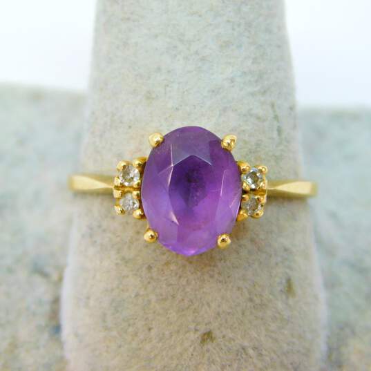 14K Yellow Gold Amethyst & Diamond Accent Ring 2.4g image number 2