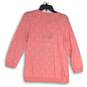 NWT Talbots Womens Pink Embroidered Round Neck Long Sleeve Pullover Sweater LP image number 2