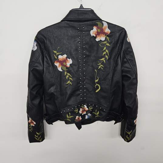 Black Floral Biker Jacket image number 2