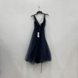 NWT Womens Blue Sleeveless V-Neck Midi Fit & Flare Dress Size Small