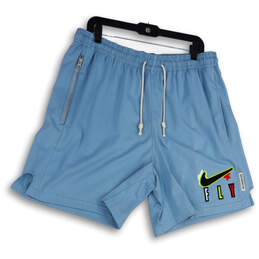 Mens Blue Flat Front Elastic Waist Pockets Drawstring Athletic Shorts Sz XL