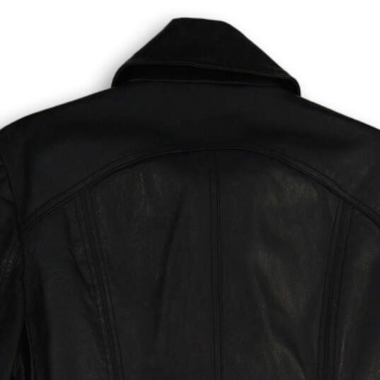 Womens Black Leather Mock Neck Long Sleeve Full-Zip Jacket Size Large image number 4