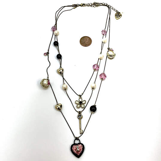 Desingner Betsey Johnson Gold-Tone Beaded Rope Chain Heart Charm Necklace image number 3