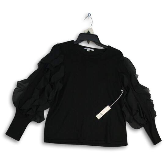 NWT Chico's Womens Black Ruffle Boat Neck Long Sleeve Pullover Sweater Size 1 image number 1