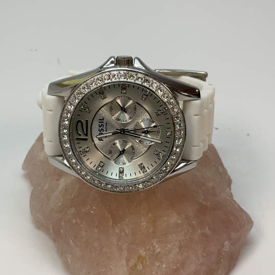 Designer Fossil ES-2344 Silver-Tone Crystal Chronograph Analog Wristwatch image number 1