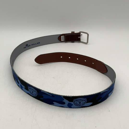 Mens Blue Leather Adjustable Single Tongue Buckle Waist Belt Size 34 image number 2