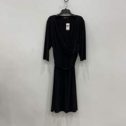 NWT Womens Black Surplice Neck Tie Waist 3/4 Sleeve A-Line Dress Size 22W