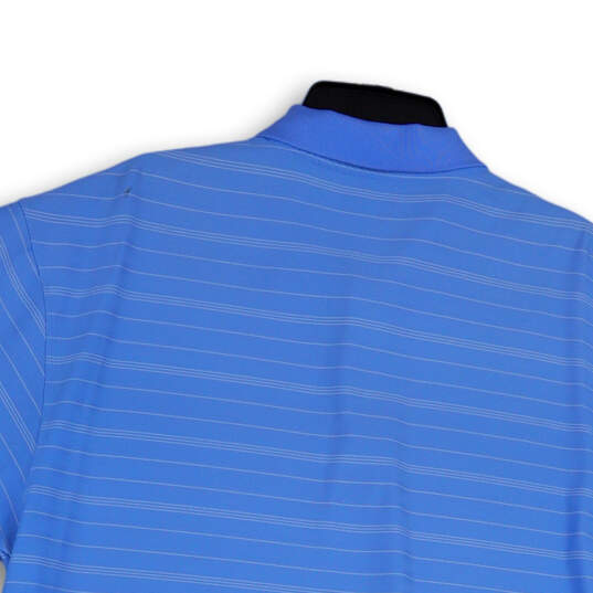 Mens Blue White Dry Fit Striped Spread Collar Short Sleeve Polo Shirt Sz XL image number 3