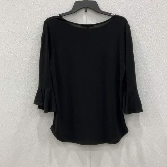 Womens Black Round Neck Quarter Sleeve Pullover Blouse Top Shirt Size M image number 2