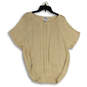 Womens Beige Tight-Knit Round Neck Short Sleeve Pullover Sweater Size 42 image number 1