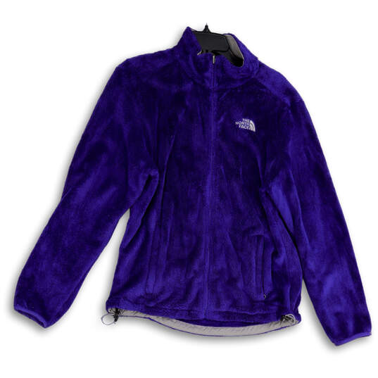 Womens Purple Fleece Mock Neck Long Sleeve Full-Zip Jacket Size Large image number 1