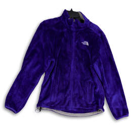 Womens Purple Fleece Mock Neck Long Sleeve Full-Zip Jacket Size Large