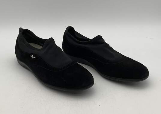 Salvatore Ferragamo Women's Size 7.5 Black Suede Stretch Microfiber Slip On Flats Shoes image number 2