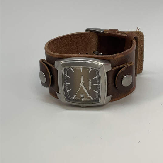 Designer Fossil JR-8583 Silver-Tone Brown Leather Strap Analog Wristwatch image number 3