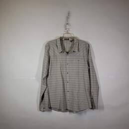 Mens Striped Long Sleeve Collared Chest Pockets Button-Up Shirt Size Large
