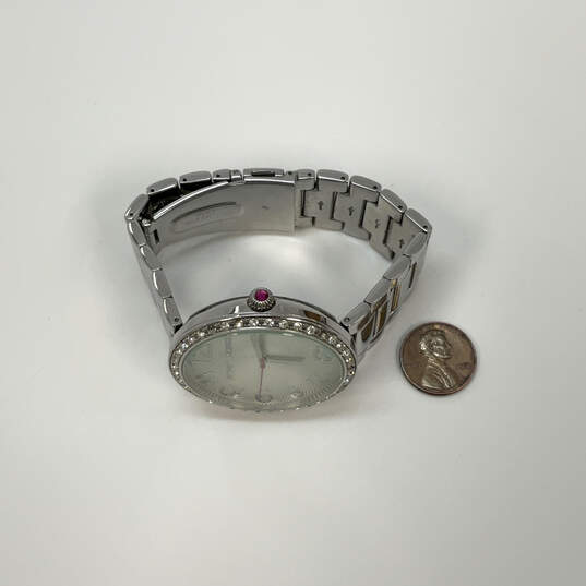 Designer Betsey Johnson Silver-Tone  Rhinestone Dial Analog Wristwatch image number 2
