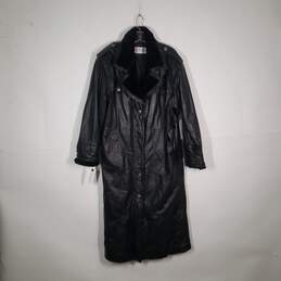 Womens Leather Long Sleeve Button Front Trench Coat Size Large