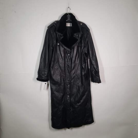 Womens Leather Long Sleeve Button Front Trench Coat Size Large image number 1