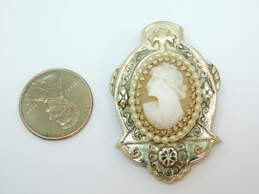 Vintage Coro Gold Tone Faux Seed Pearl Accent Cameo Brooch 14.2g alternative image