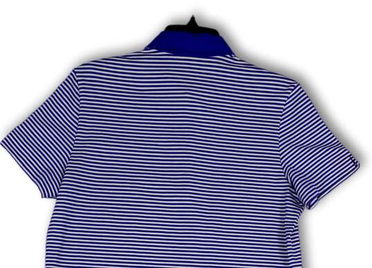 NWT Womens Blue White Striped Short Sleeve Collared Golf Polo Shirt Size L image number 4