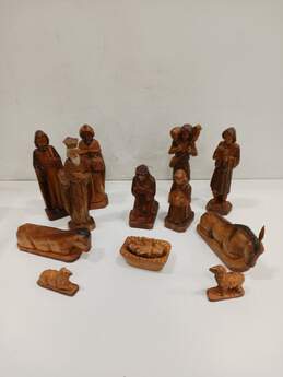 Set of 13 Hand Carved Wooden Nativity Set
