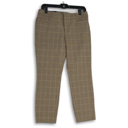 NWT Banana Republic Womens Brown Houndstooth Straight Leg Ankle Pants Size 6P image number 1