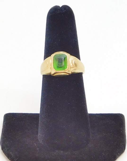 Vintage 10K Yellow Gold Peridot Color Glass Ring 2.3g image number 1