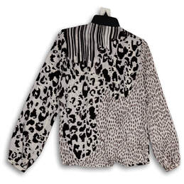 NWT Womens White Brown Animal Print Long Sleeve Pullover Blouse Top Size XS alternative image