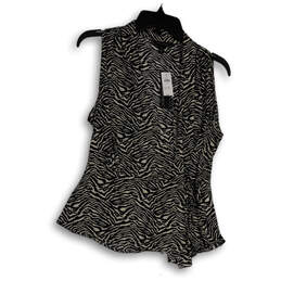 NWT Womens Black White Zebra Print Sleeveless Wrap Blouse Top Size Small