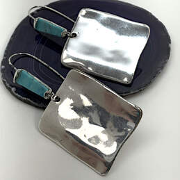 Designer Rlm Soho Silver-Tone Turquoise Square Hammered Dangle Earrings